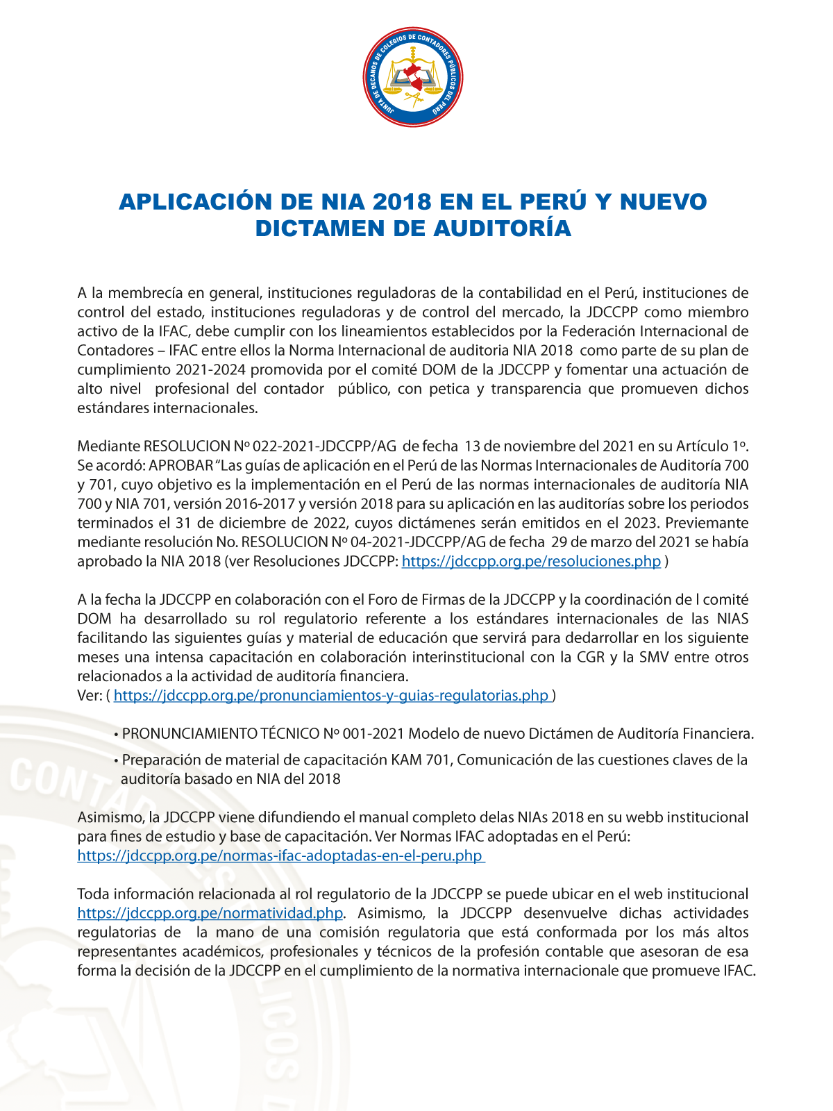 PRONUNCIAMIENTOS | Junta de Decanos de Colegios de Contadores Públicos del  Perú